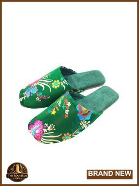 Jacquard-Woven Silk Satin Floral House Slippers Closed Toe Indoor Slides
